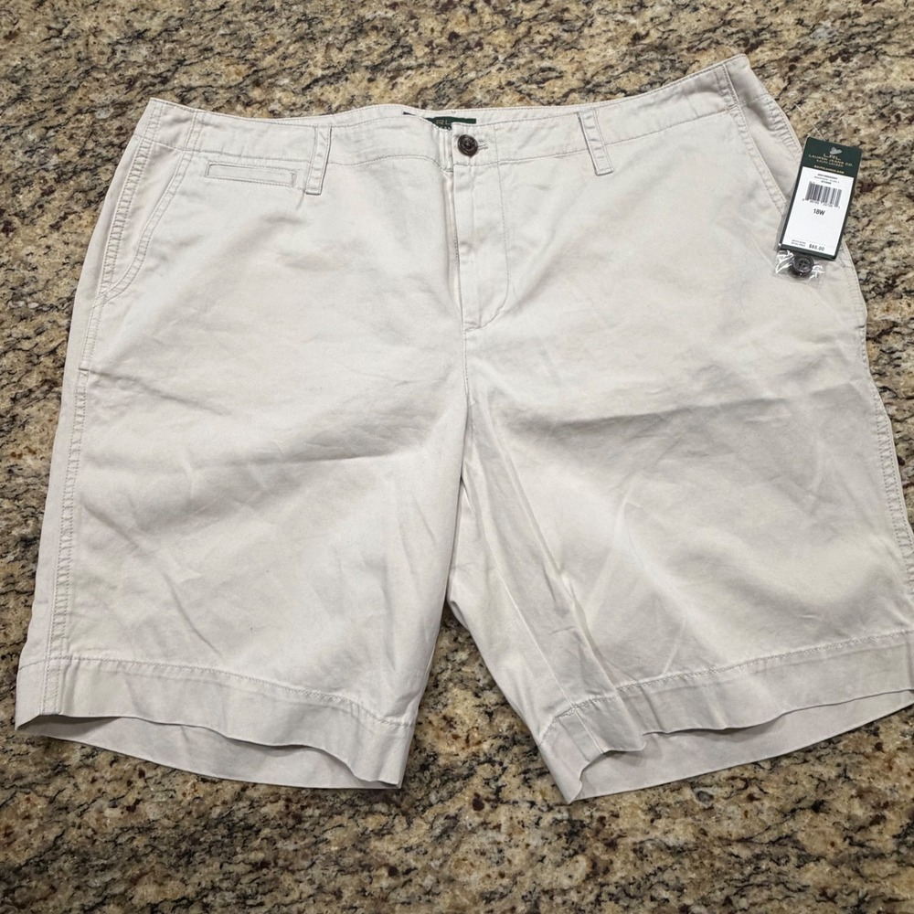 NEW Lauren Ralph Lauren Khaki Chino Shorts Womens 18W Tan Twill Flat Front ws
